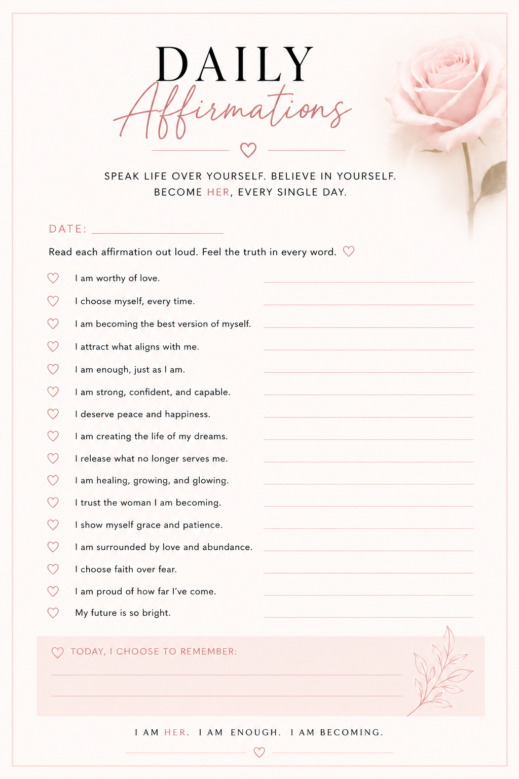 Becoming HER: A Guided Self-Love & Healing Journal (Digital Download)